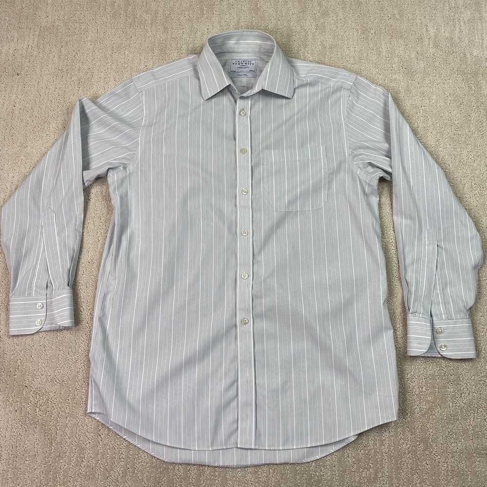 Charles Tyrwhitt Button Down Shirt Men's White Stripe Long Sleeve size 15.5/33*